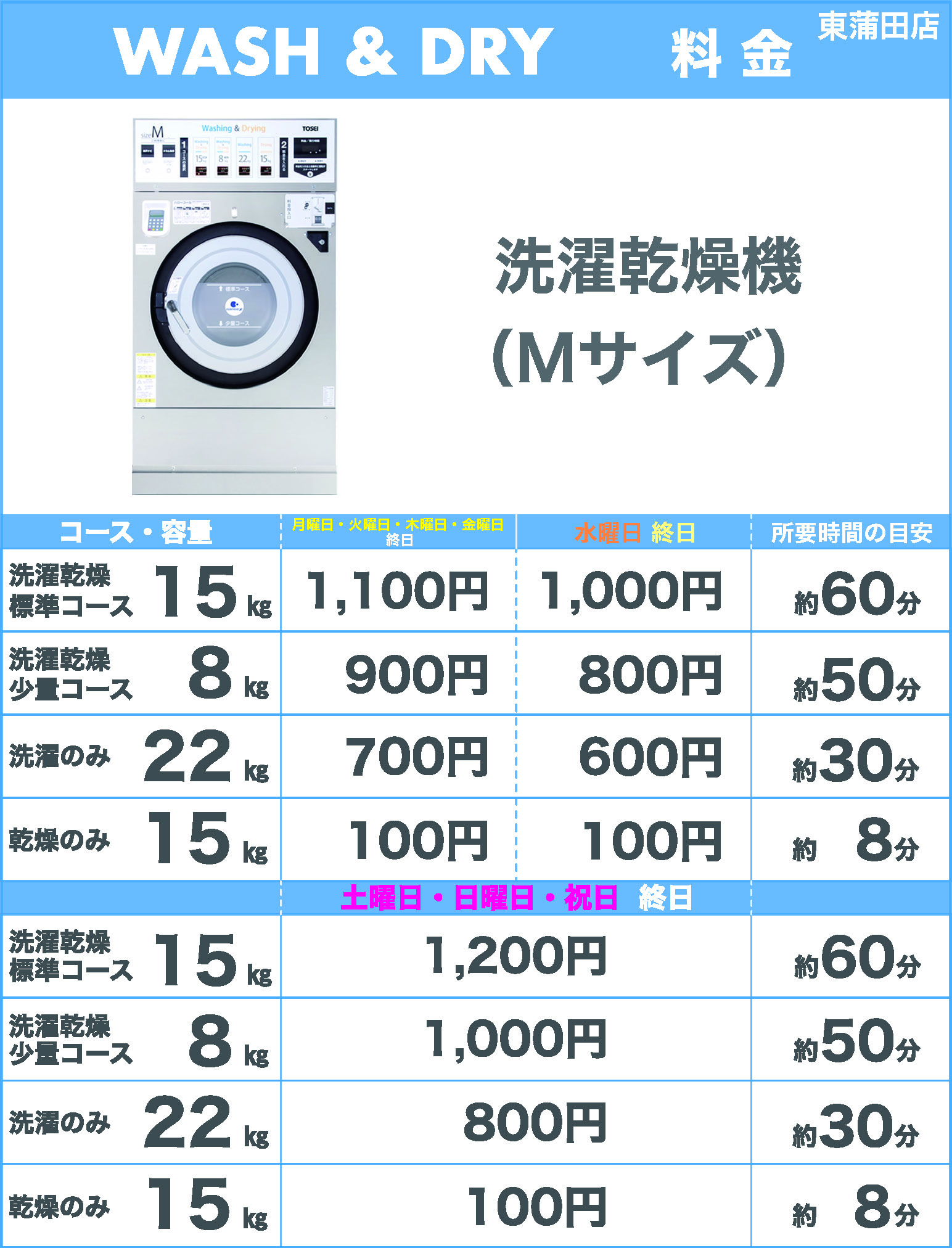 洗濯乾燥機Mサイズ