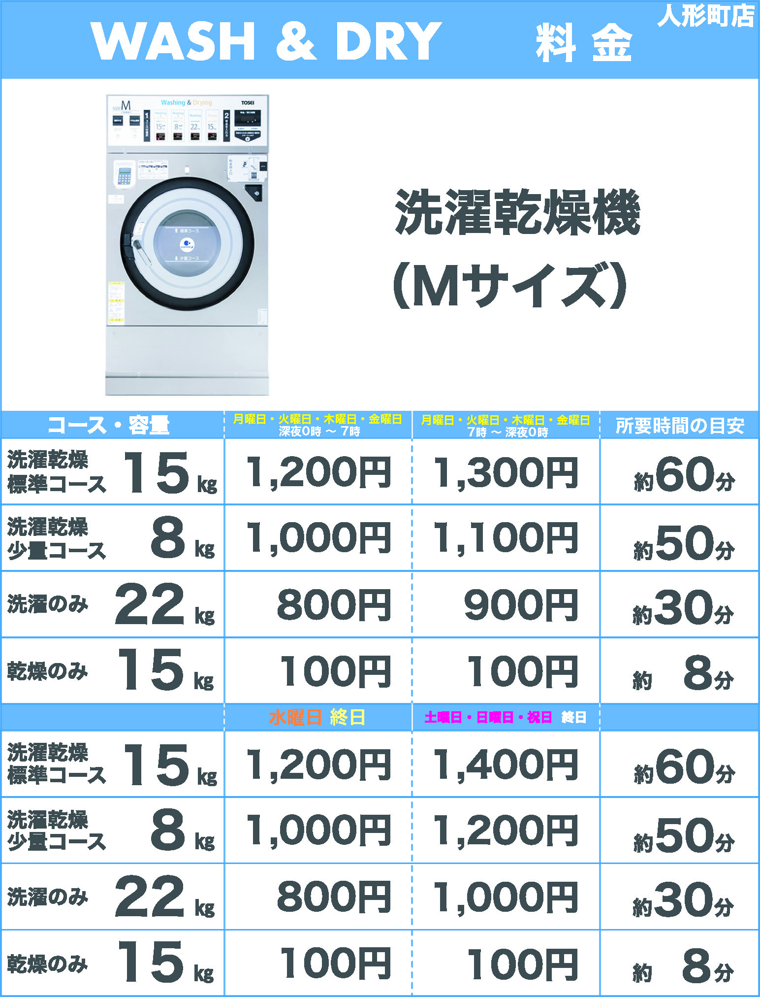 洗濯乾燥機Mサイズ