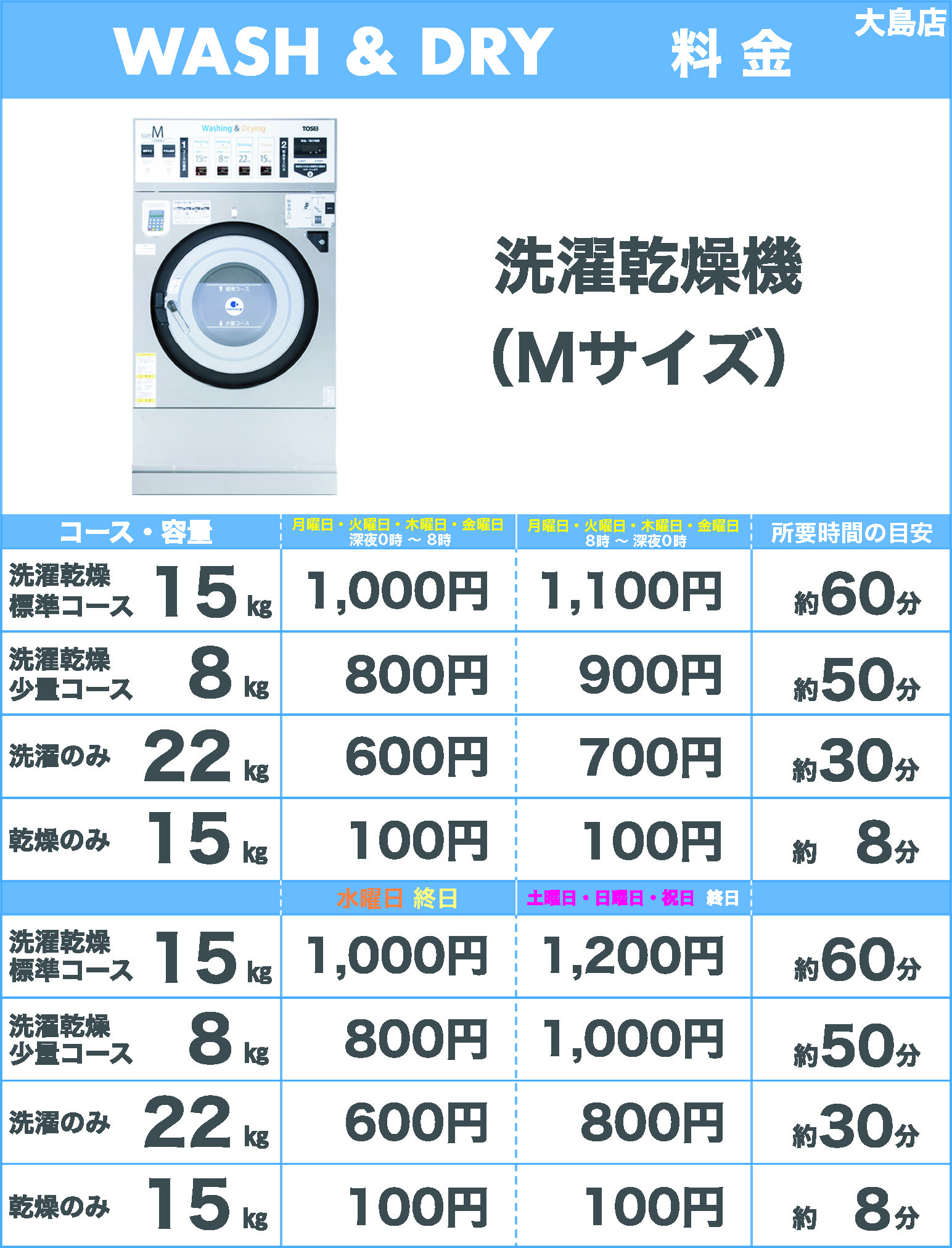 洗濯乾燥機Mサイズ